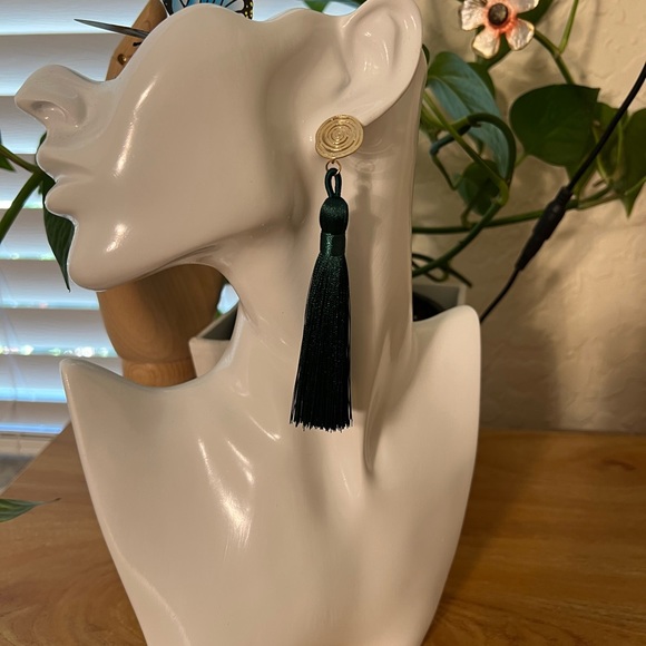Dark Green Luxurious Tassel Earrings - Boho Chic Regency Earrings - Picture 5 of 5